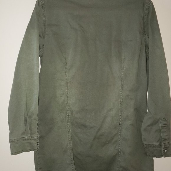 Forest green button down denim material tunic shirt, long sleeve, size small - Picture 2 of 2